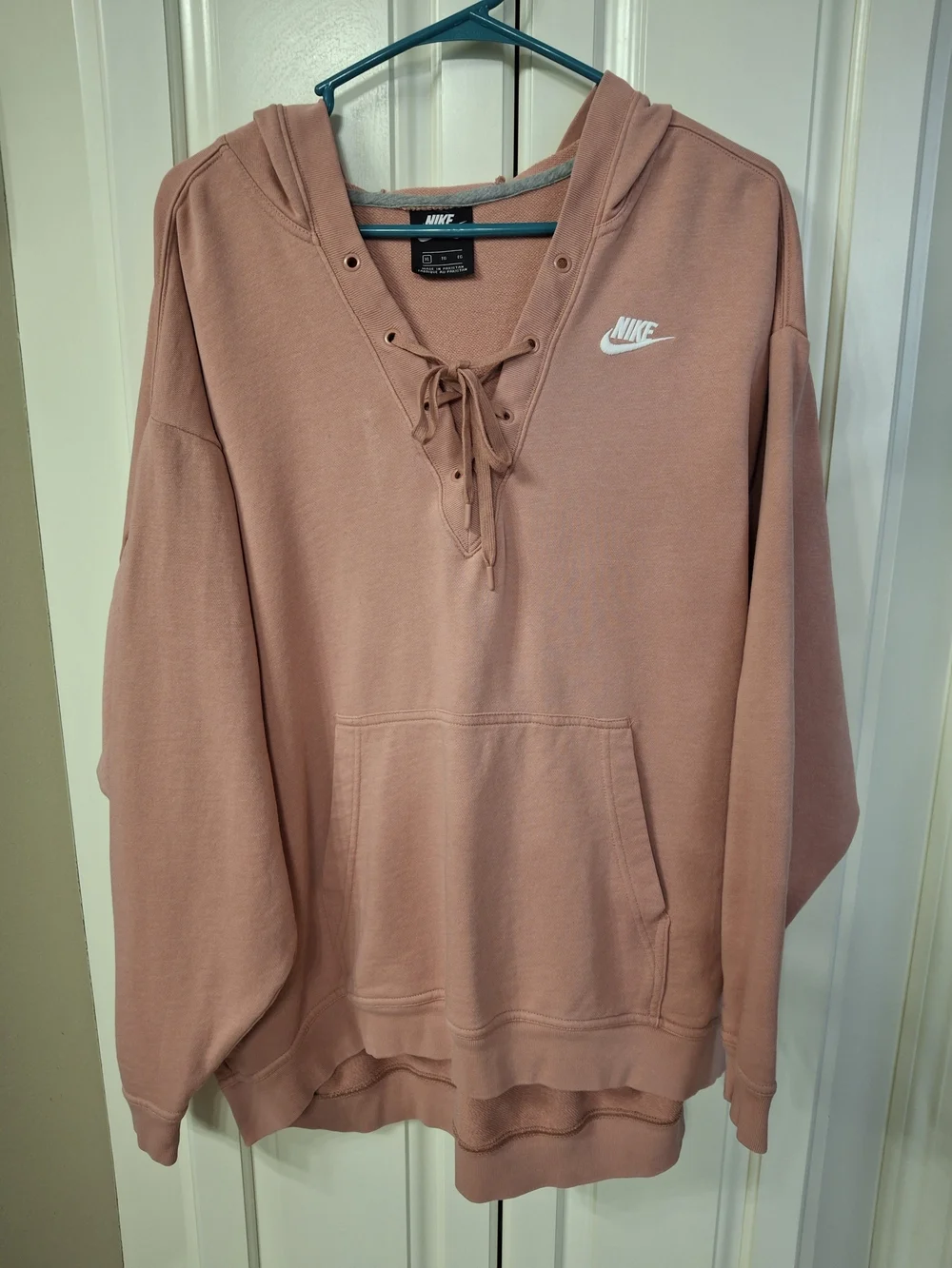 Nike Women's Pink Lace-Up Hoodie Sweatshirt